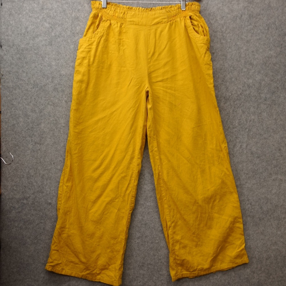 Cato Wide Leg Linen Pants Womens 14W Plus Marigold Yellow Summer Boho 33x31